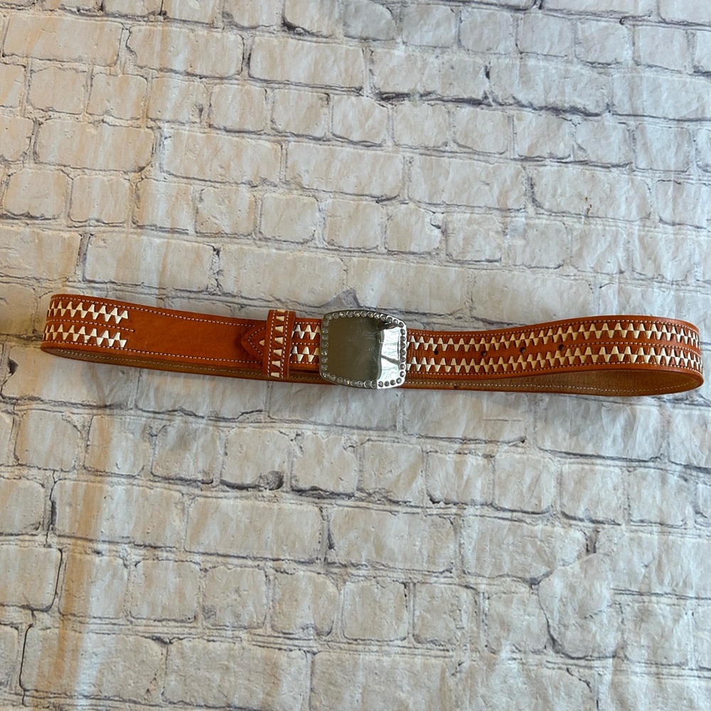 Brown and White Patterned Men's Belt - Picture 11 of 15